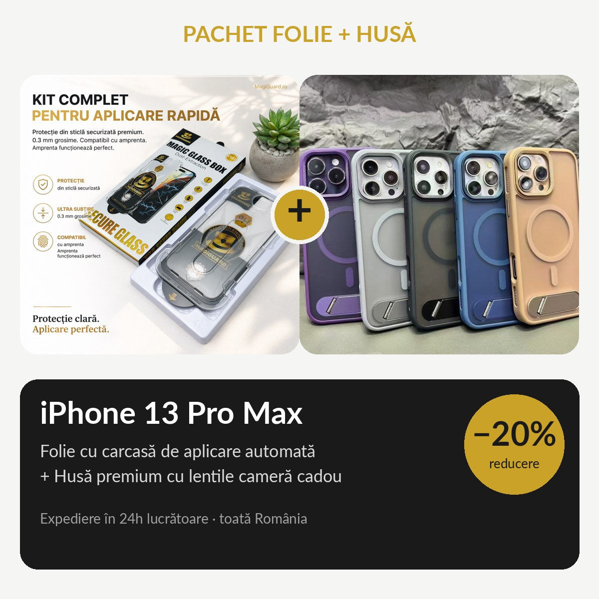 Pachet folie + husă iPhone 13 Pro Max MagiGuard, -20%